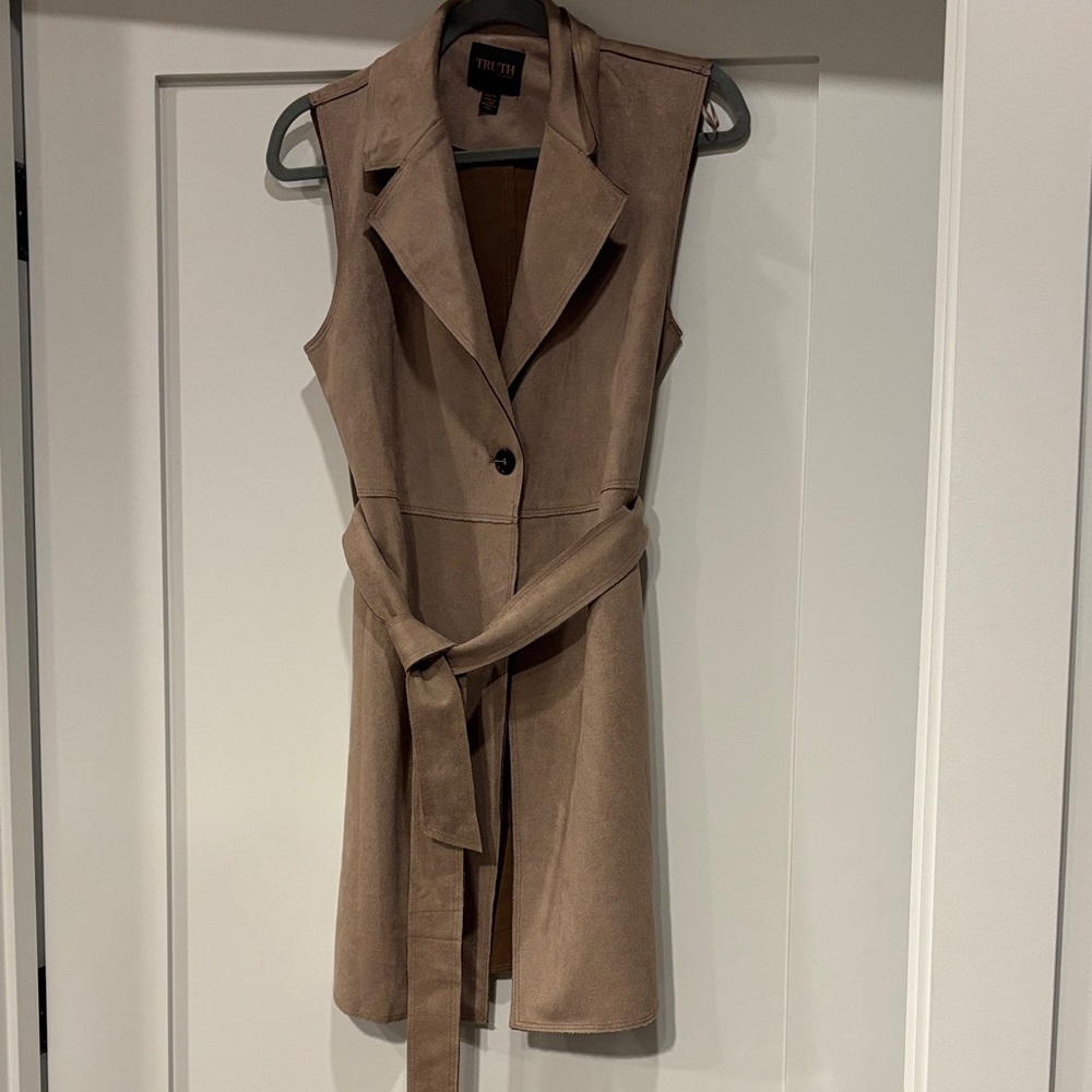 Taupe Sleeveless Vest with Belt